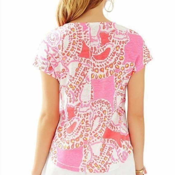 🌴LILLY PULITZER ‘Duval’ Notch Neck Linen Top in Hot Coral Trunk in Love - Picture 5 of 12